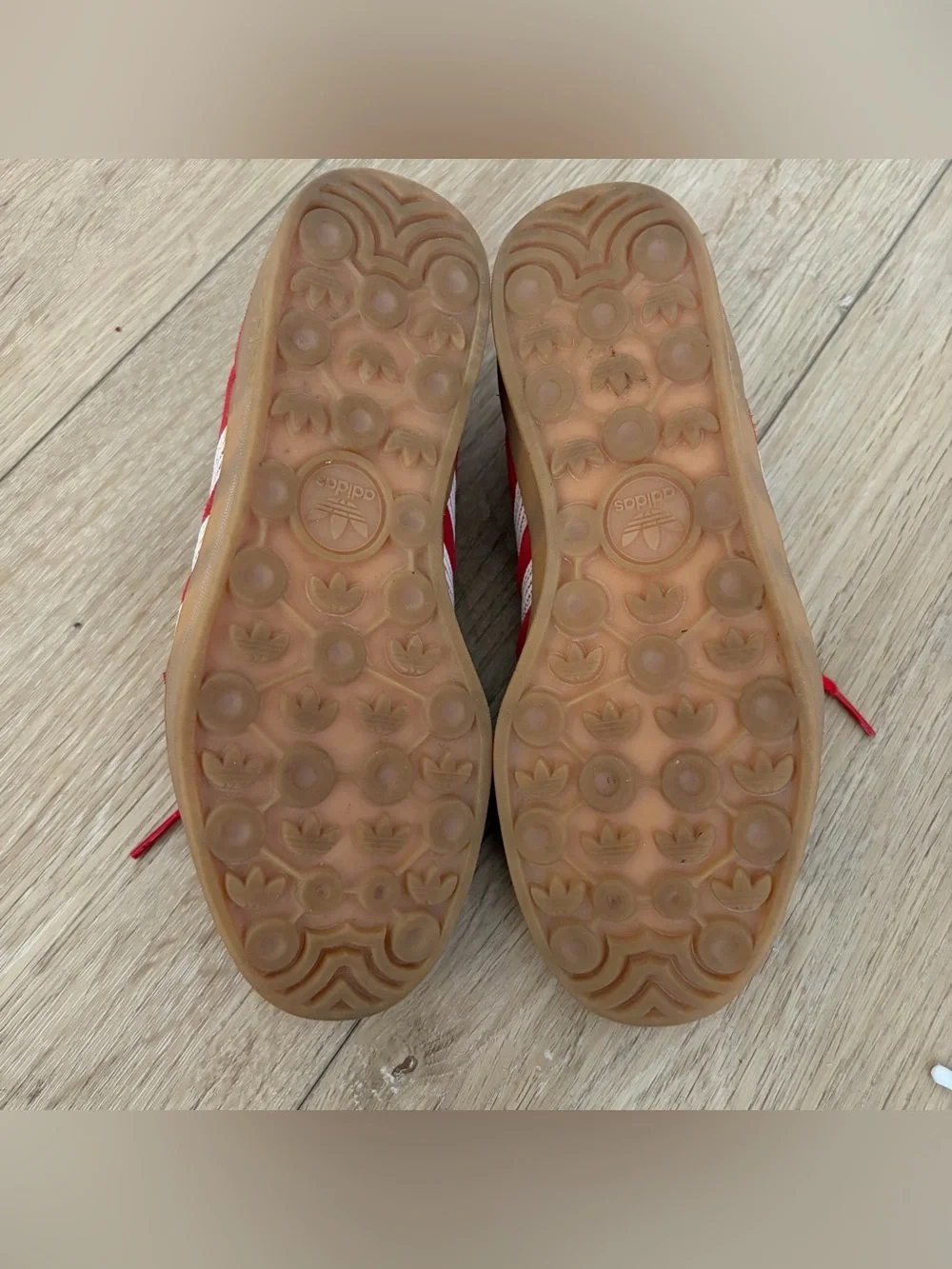 adidas Gazelle Red Suede Sneakers with Cream Stripes and Gum Sole - Picture 7 of 8